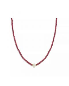 Gemstone and Cultured Pearl (9-10 mm) Strand Necklace in 14k Yellow Gold (Available in Ruby (80-1/2 ct. t.w), Sapphire (80-1/2 ct. t.w.), Emerald (80-1/2 ct. t.w.) and Black Spinel (60- 1/2 ct. t.w)