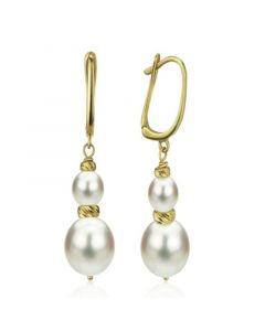 White Cultured Pearl (16 mm) Dangle Earrings in 14k Yellow Gold