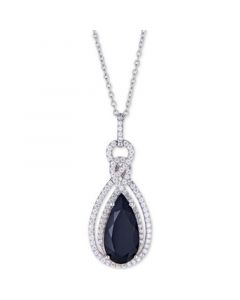 Onyx (16 x 8mm) & Cubic Zirconia Teadrop 18" Pendant Necklace in Sterling Silver