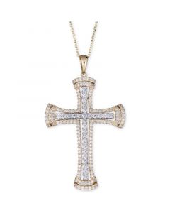 Diamond Cross Pendant Necklace (1 ct. t.w.) in 14k Gold & White Gold, 16" + 2" extender