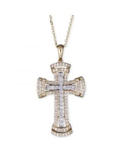 Diamond Cross Pendant Necklace (1/2 ct. t.w.) in 14k Gold & White Gold, 16" + 2" extender