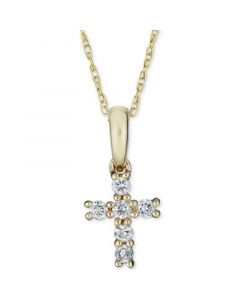 Diamond Cross Pendant Necklace (1/8 ct. t.w.) in 14k Gold, 16" + 2" extender