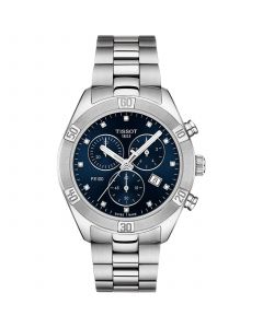 Women's Swiss Chronograph T-Classic PR 100 Diamond (1/20 ct. t.w.) Gray Stainless Steel Bracelet Watch 38mm