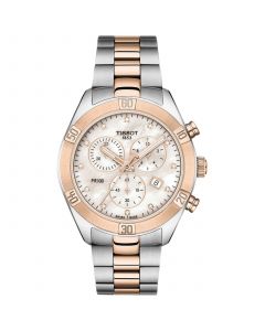 Women's Swiss Chronograph T-Classic PR 100 Diamond (1/20 ct. t.w.) Two-Tone PVD Stainless Steel Bracelet Watch 38mm