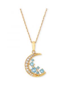 Swiss Blue Topaz (3/8 ct. t.w.) & White Topaz (1/6 ct. t.w.) Scatter Crescent Moon 18" Pendant Necklace in 14k Gold