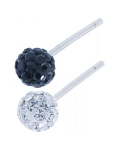 Crystal 4mm 2-Pc Set Pave Stud Earrings in Sterling Silver, Available in Black and White or Red and White