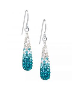 Pave Two Tone Crystal Teardrop Earrings Set in Sterling Silver. Available in Clear and Blue, Clear and Black, Clear and Pink or Clear and Red