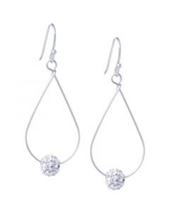 Pave Crystal Ball on an Open Tear Drop Wire Earrings Set in Sterling Silver. Available in Clear or Gray