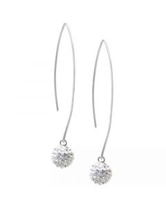 Pave Crystal Ball on a Thread Wire Earrings Set in Sterling Silver. Available in Clear, Dark Blue or Red