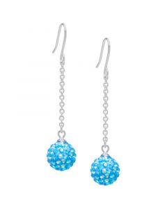 Pave Crystal 10mm Ball Drop Wire Earrings Set in Sterling Silver. Available in Clear or Aqua