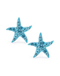 Light Aqua Pave Crystal Starfish Stud Earrings set in Sterling Silver