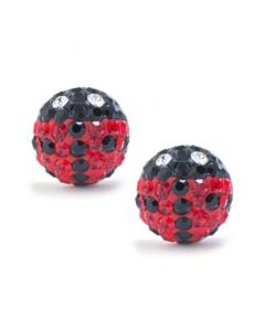 Black and Red Pave Crystal Lady Bug Stud Earrings set in Sterling Silver