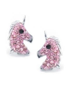 Pink Pave Crystal Unicorn Stud Earrings set in Sterling Silver