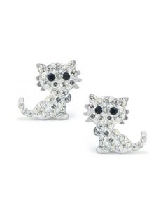 Clear Pave Crystal Cat Stud Earrings set in Sterling Silver