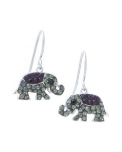 Black and Gray Pavé Crystal Elephant Wire Drop Earrings set in Sterling Silver