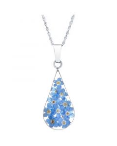 Medium Teardrop Dried Flower Pendant with 18" Chain in Sterling Silver. Available in Multi, Blue or Yellow