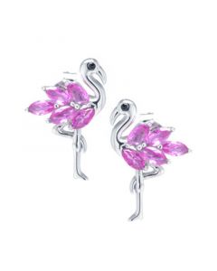 Pink Cubic Zirconia Flamingo Earrings in Sterling Silver