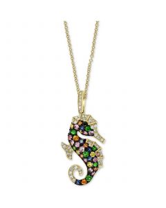 EFFY® Multi-Gemstone (7/8 ct. t.w.) and Diamond (1/5 ct. t.w.) Seahorse 18" Pendant Necklace in 14k Gold