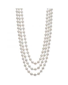 Cultured Freshwater Pearl (7mm) Triple Strand 18" Statement Necklace in Sterling Silver