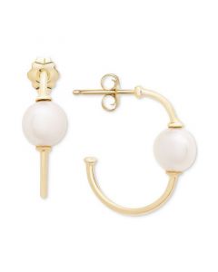 Cultured Freshwater Pearl (6mm) Hoop Earrings in 14k Gold