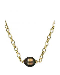 Cultured Black South Sea Baroque Pearl (11mm) 19" Pendant Necklace in 18k Gold-Plated Sterling Silver