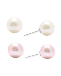 2-Pc. Set Pink & White Cultured Freshwater Pearl (9mm) Stud Earrings in Sterling Silver