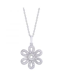 Diamond 3/8 ct. t.w. Flower Pendant Necklace in Sterling Silver