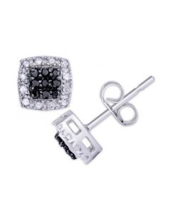 Black and White Diamond 1/3 ct. t.w. Cushion Square Stud Earrings in Sterling Silver