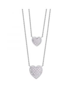 Diamond 1/4 ct. t.w. Heart Double Chain Pendant Necklace in Sterling Silver