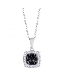 Black and White Diamond 1/4 ct. t.w.  Cushion Square Pendant Necklace in Sterling Silver