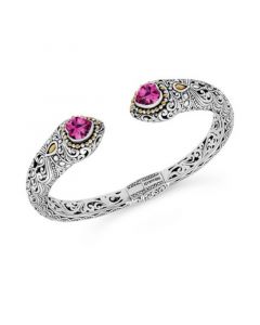 Pink Topaz (3-1/4 ct. t.w.)  Bali Heritage Classic Cuff Bracelet in Sterling Silver and 18k Yellow Gold Accents