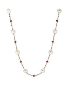 EFFY® Cultured Freshwater Pearl (8mm) & Ruby (3-1/3 ct. t.w.) 18" Statement Necklace in 14k Gold (Also in Sapphire)