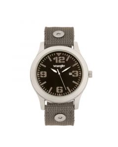 Men's Watch, 57MM Silver Colored Case with Black Dial, Black Arabic Numerals with White Hands, Green Nylon Strap with Rivets, White Second Hand