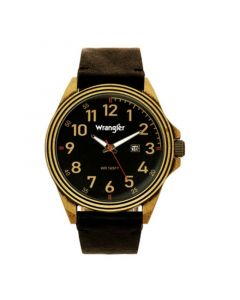 Men's Watch, 48MM Antique Brass Case, Black Dial with Bronze Arabic Numerals, Brown Strap, Analog Watch, Red Second Hand, Date Function