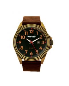 Men's, 48MM Antique Brass Case, Black Dial, Bronze Arabic Numerals, Black Strap, Analog Watch with Red Second Hand, Date Function