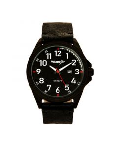 Men's Watch, 48MM IP Black Case, Black Dial, White Arabic Numerals, Black Strap, Analog, Red Second Hand, Date Function