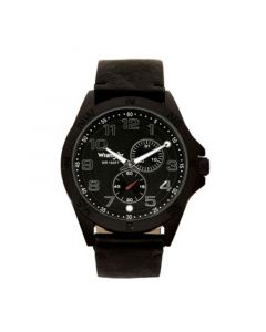 Men's Black Faux Leather Strap Watch, 48MM