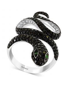 EFFY® Diamond (1-5/8 ct. t.w.) & Emerald Accent Snake Ring in 14k White Gold