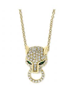 EFFY® Diamond (3/8 ct. t.w.) & Emerald (1/20 ct. t.w.) Panther 18" Pendant Necklace in 14k Gold