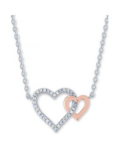 Diamond Accent Double Heart 18" Pendant Necklace in Sterling Silver & 14k Rose Gold-Plate