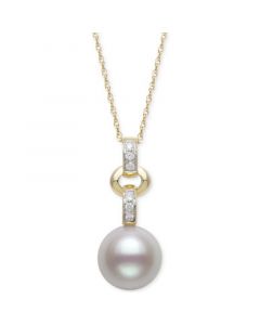 Cultured Freshwater Pearl (8mm) & Diamond (1/20 ct. t.w.) 18" Pendant Necklace in 14k Gold