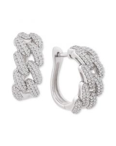 Diamond Chain Link Detail Small Hoop Earrings (1 ct. t.w.) in Sterling Silver, .79", Created for Macy's