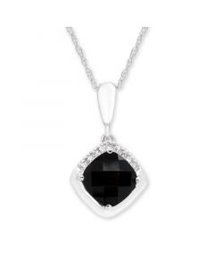 Black Onyx (7 mm) Diamond Accent Necklace in 14k White Gold