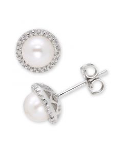 Cultured Freshwater Pearl (6 mm) Diamond Accent Earrings in Sterling Silver