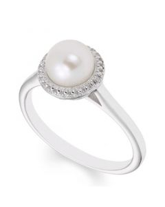 Cultured Freshwater Pearl (7 mm) Diamond Accent Ring in Sterling Silver