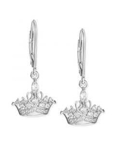 Cubic Zirconia Princess Tiara Drop Earrings in Sterling Silver