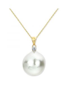 Cultured Baroque Freshwater Pearl (12mm) & Diamond (1/20 ct. t.w.) 18" Pendant Necklace in 14k Gold