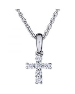 Diamond Cross Pendant Necklace (1/8 ct. t.w.) in 14k White Gold, 16" + 2" extender