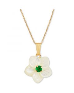 Mother-of-Pearl & Lab-Created Emerald (0.12 ct. t.w.) 18" Pendant Necklace in 10k Gold