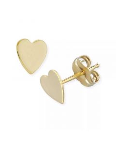 Flat Heart Stud Earrings in 14k Yellow Or White Gold